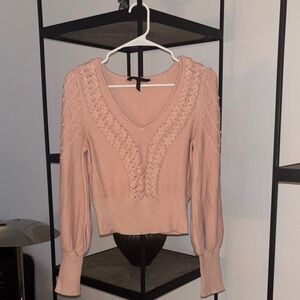 Pink Knit Sweater with Puff Sleeves